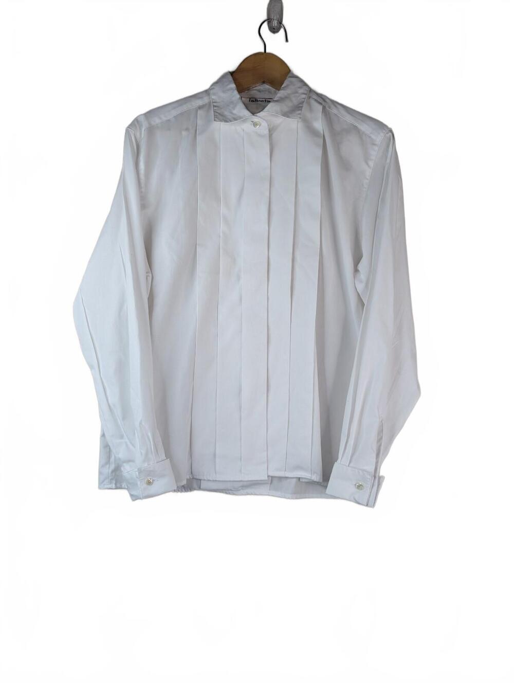 Vintage Talbots White Cotton Pleated-Front Tuxedo Shirt Size 10